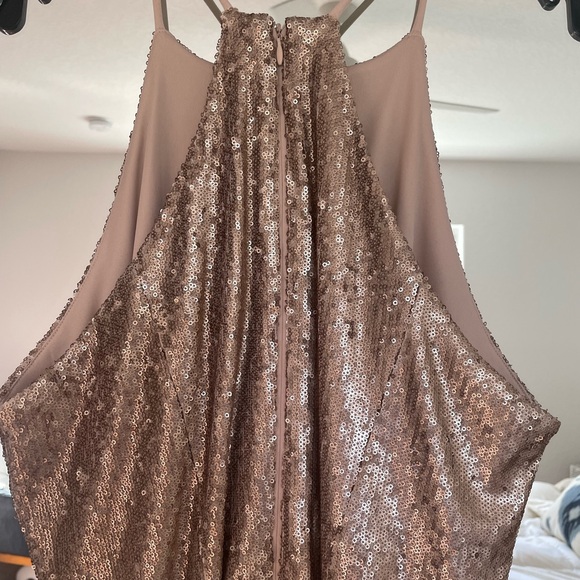 Halston champagne sequin halter dress. Size 12. Super comfortable and light. - Picture 2 of 5